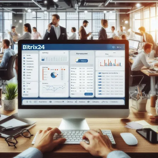 Jemand arbeitet an einem Projekt und nutzt dabei Bitrix24
