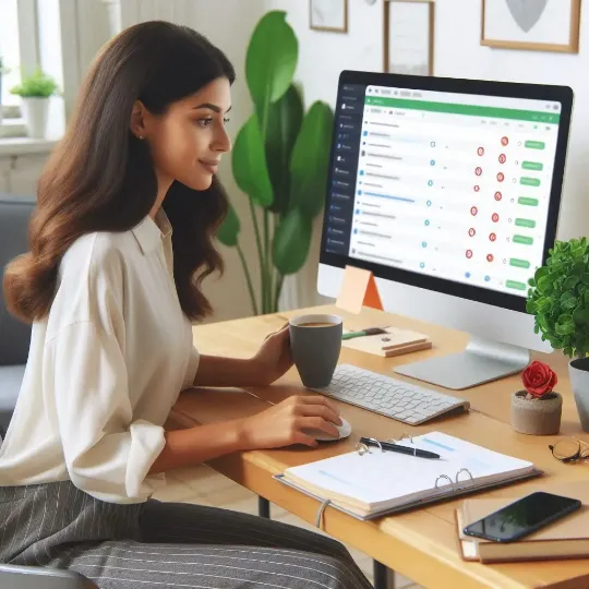 Eine Frau arbeitet im Team mit dem Programm Asana.