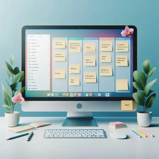 Auf einem PC ist ein Trello-Board geöffnet.
