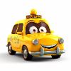 Gelbes Cartoon-Taxi als Profilbild. Kundenbewertung: „Sehr freundlicher Kontakt.