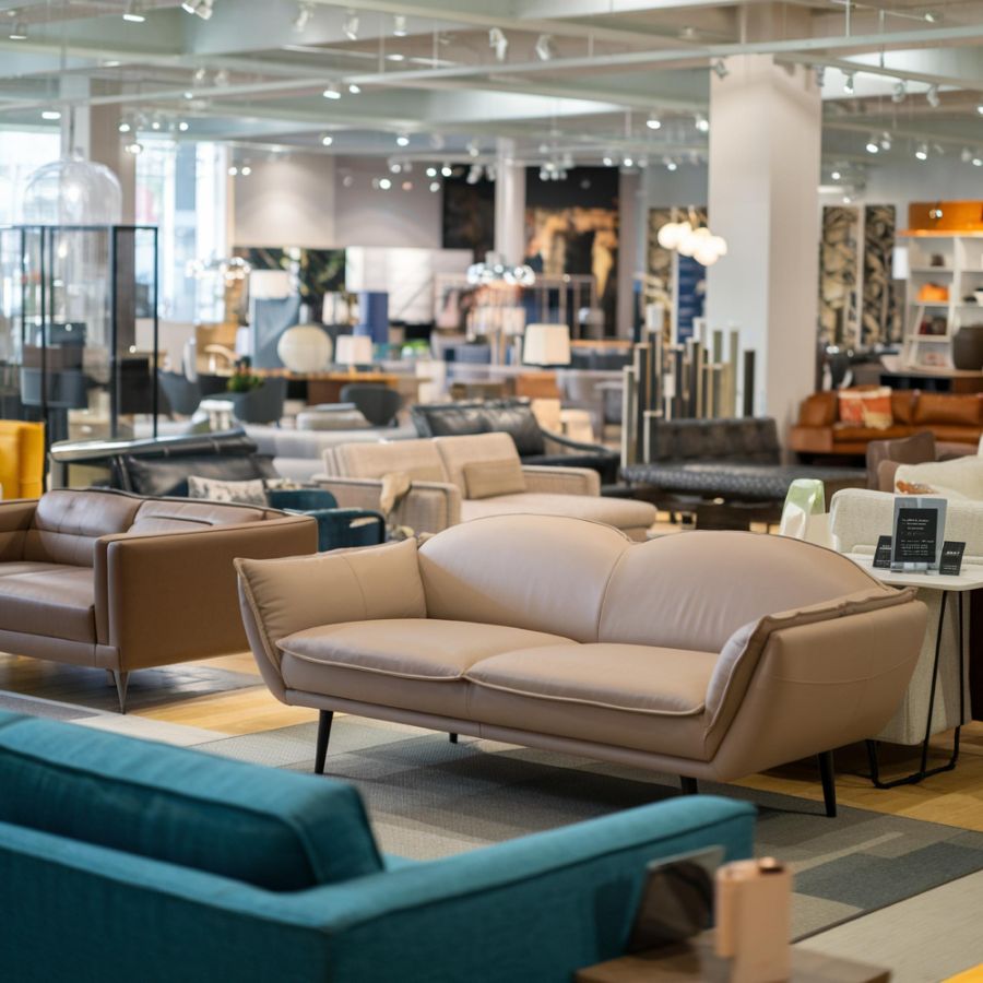 Ein modernes Möbelhaus mit stilvollen Wohnaccessoires und Sofas.