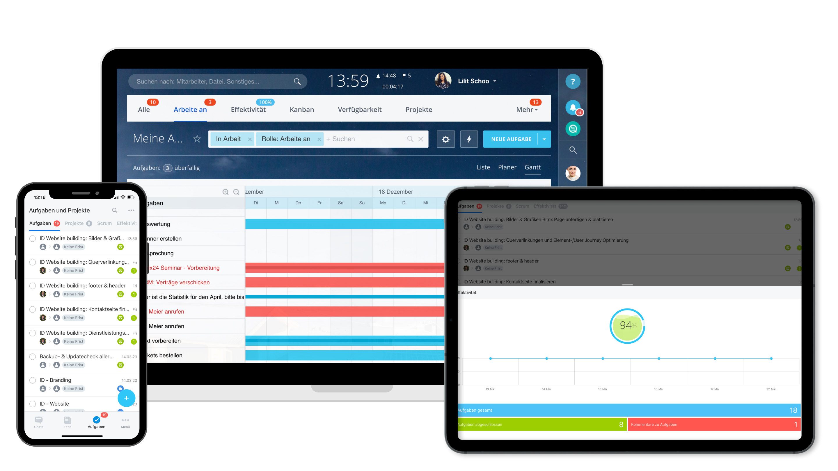 Bitrix24 Benutzeroberfläche als Desktop- und Mobilversion