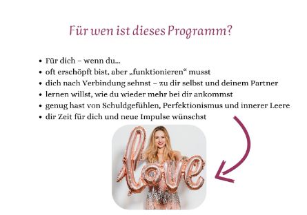 Du musst das nicht allein schaffen. Du darfst wieder spüren, was du brauchst. Du darfst dein Leben neu ausrichten. Und du darfst das mit einem Programm tun, das dich nicht überfordert – sondern stärkt. 👉 Hol dir jetzt den Audio-Kurs inkl. Workbook und beginne deine Reise zurück zu dir selbst. Für mehr Energie. Mehr Verbindung. Mehr Liebe. Und ein Leben, das sich endlich wieder gut anfühlt.