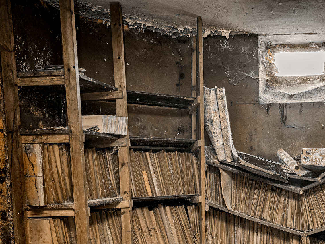 „Akten mit Feuchtigkeitsschäden - verschimmelte Dokumente