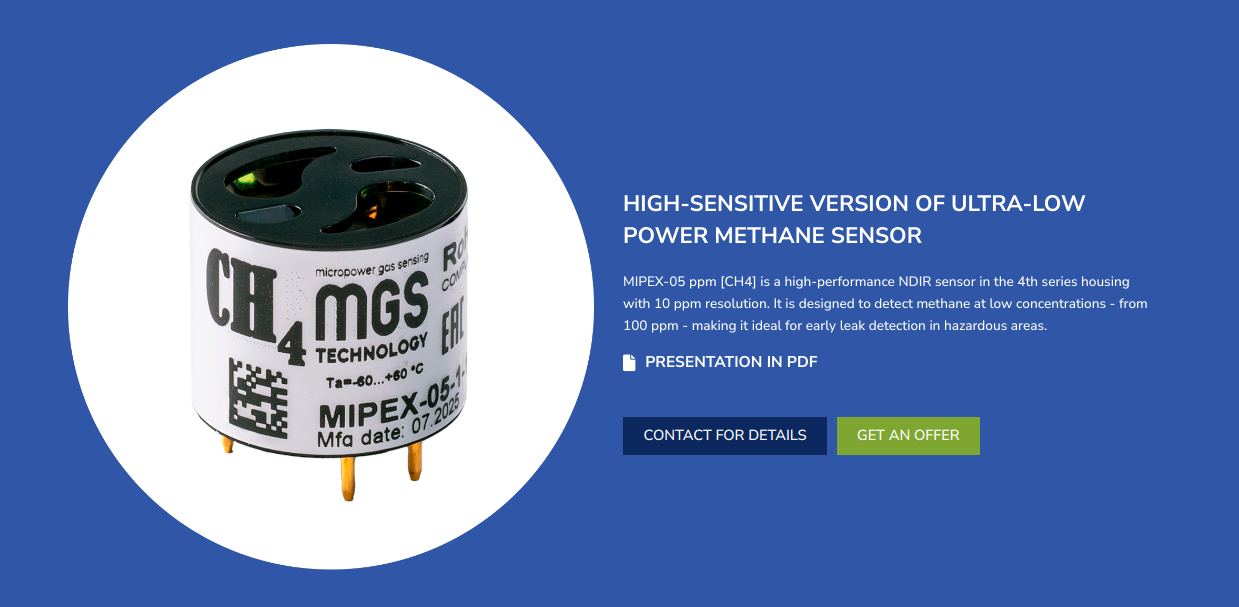 MIPEX-05 ppm [CH4] Gas Sensor - MGS Technology