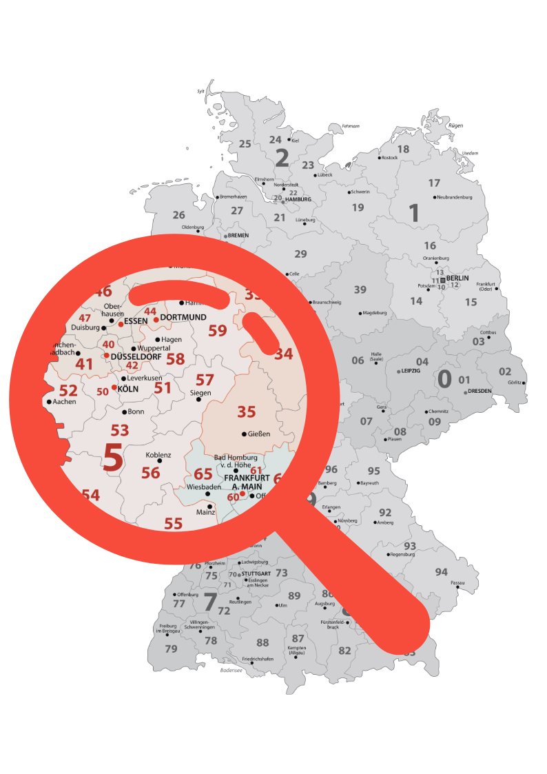 Deutschlandkarte mit Fokus auf Vertriebsregion 5 – regionale Vertriebsabdeckung von V-SOLUTIONS im Lebensmitteleinzelhandel