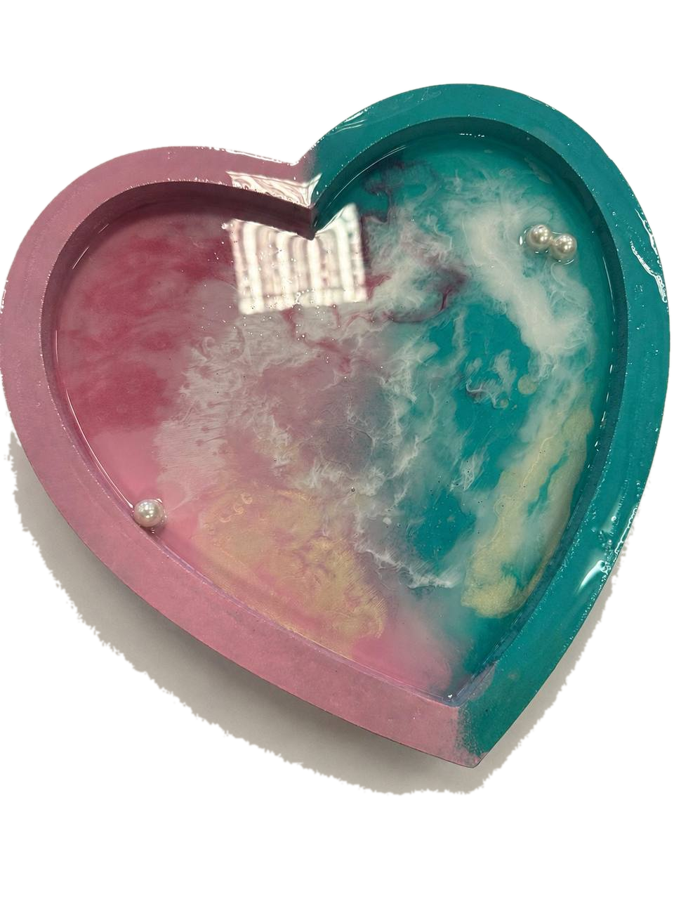 Herzform mit Epoxidharz in TÃ¼rkis und Rosa