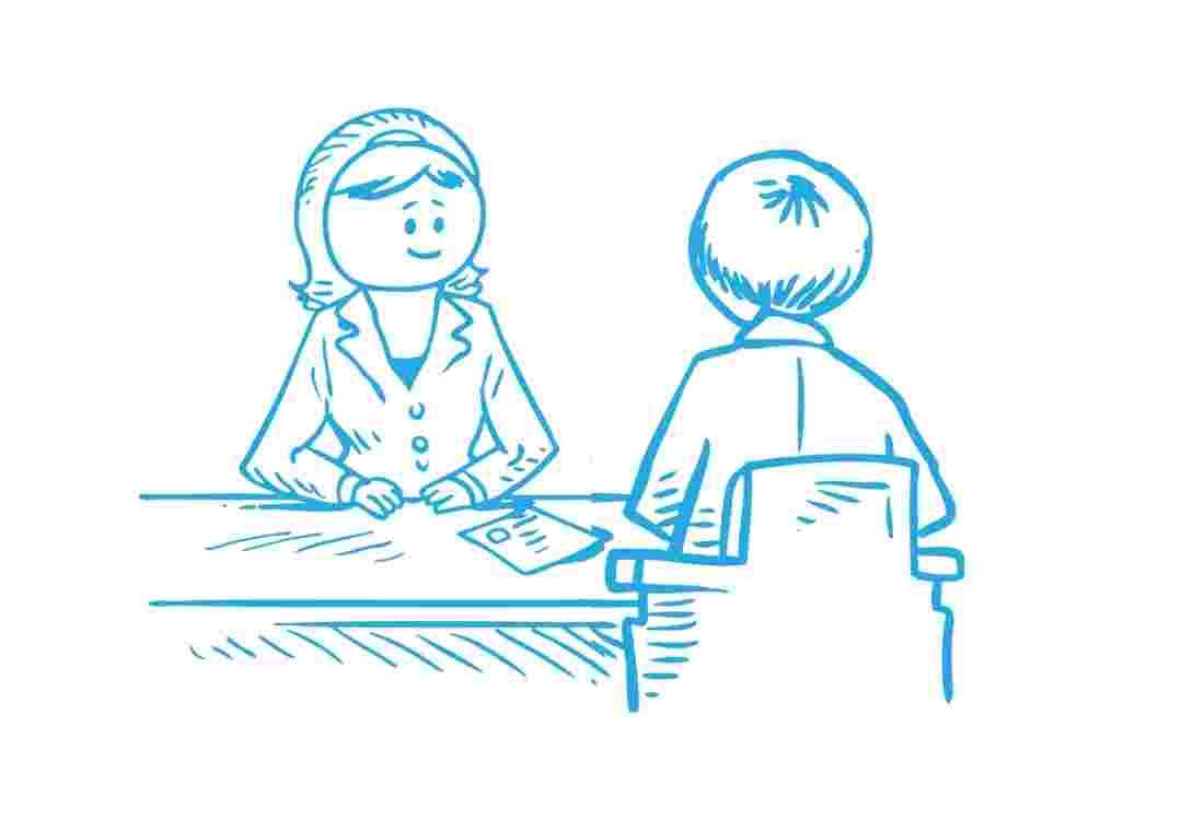 Zeichnung einer Situation aus dem Bewerbungsgespräch als Nachhilfe-Lehrkraft im Lernforum